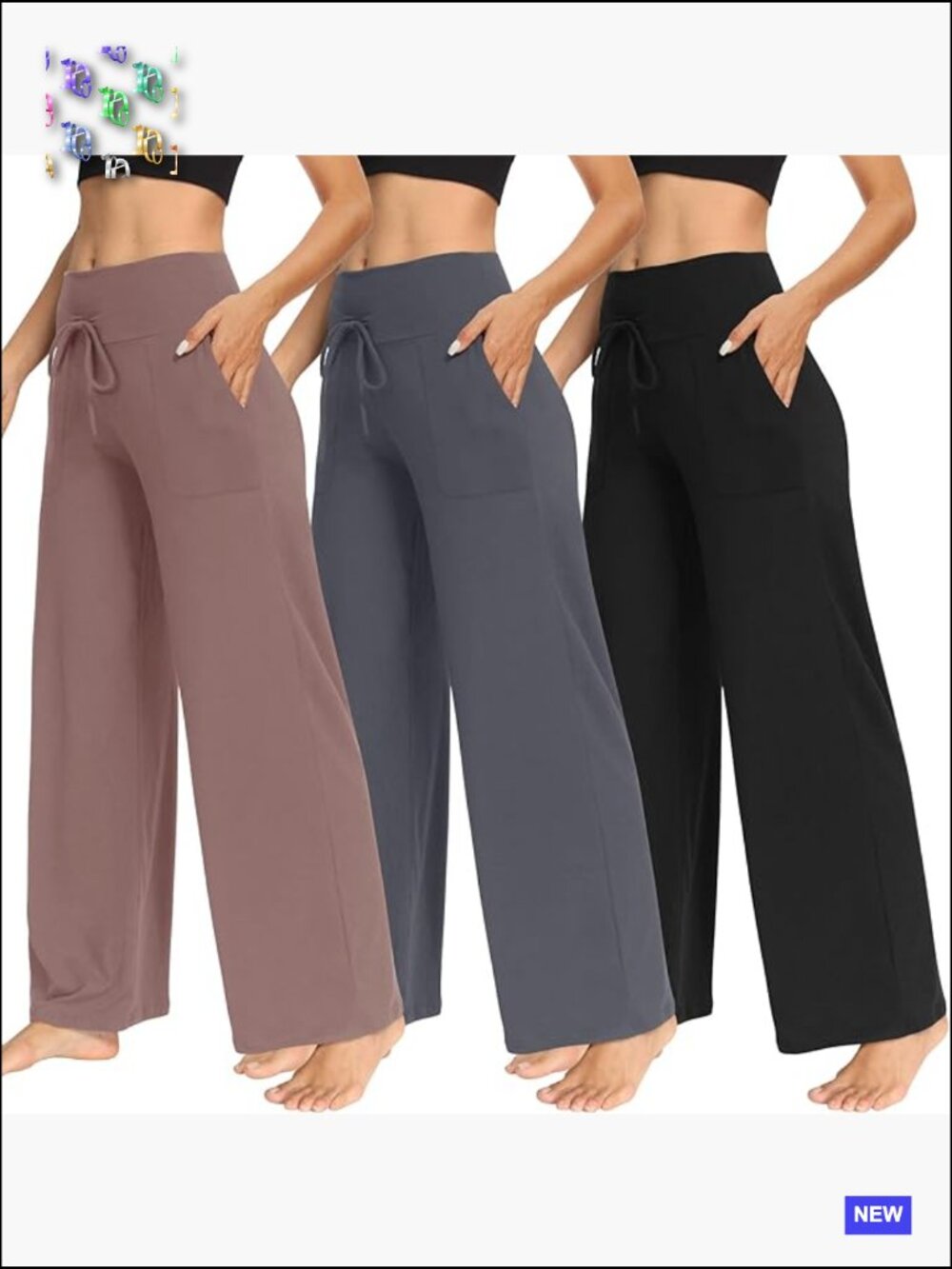 3 Pack Wide Leg Pants with Pockets Casual Loose Yoga Trouser Sweatpants Palazzo